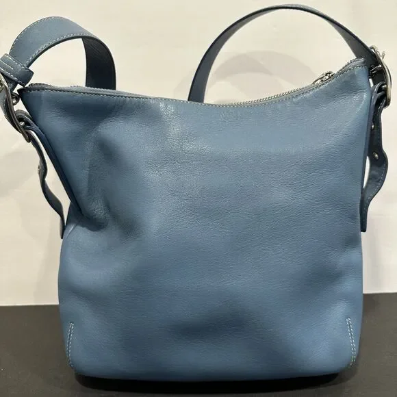 Coach 9326 Vtg Legacy Slim Duffle Slate Blue Leather Purse Bag Shoulder Strap - Picture 8 of 11